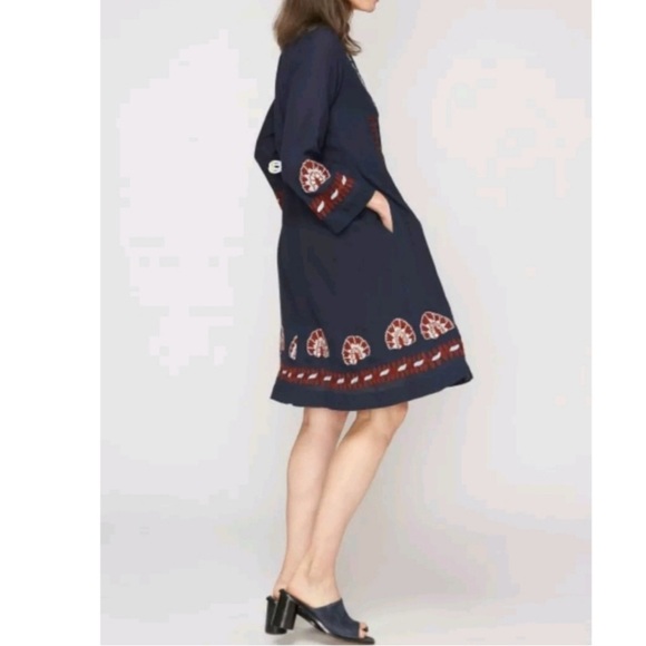 Roberta Roller Rabbit Navy and Red Embroidered Cotton Midi Dress - XL / L - Picture 2 of 14